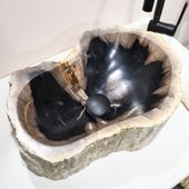 Waschbecken fossiles Holz ca. 40 cm innen poliert kaufen 2
