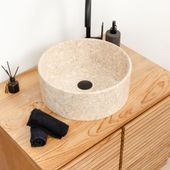 Marmor Waschbecken rund 40 cm creme kaufen 5