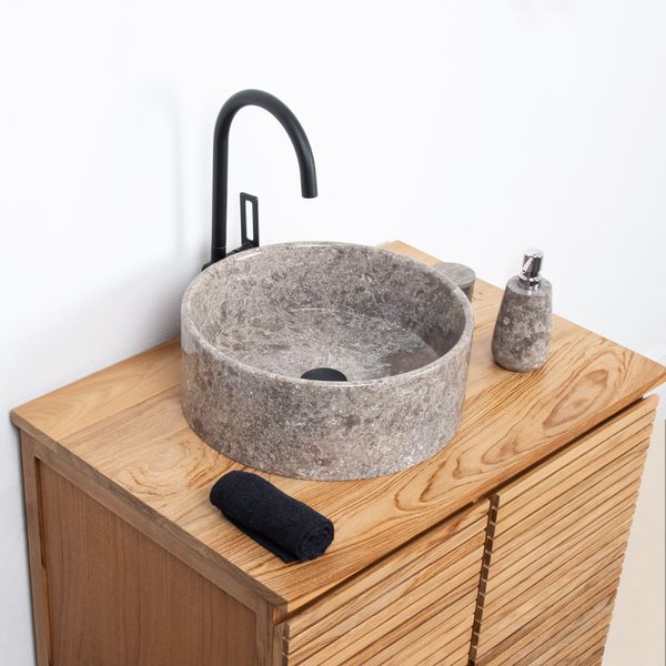 Marmor Waschbecken rund 40 cm grau kaufen
