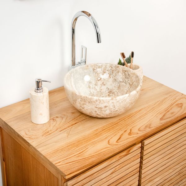 Marmor Waschbecken rund 35 cm creme kaufen