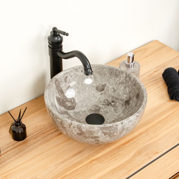 Marmor Waschbecken rund 35 cm grau kaufen