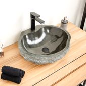 Marmor-Stein-Waschbecken 50 cm schwarz kaufen 3