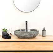 Marmor-Stein-Waschbecken 50 cm schwarz kaufen 5