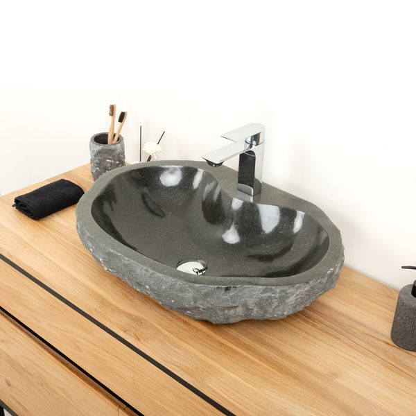 Marmor-Stein-Waschbecken 60 cm schwarz kaufen