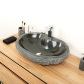 Marmor-Stein-Waschbecken 60 cm schwarz kaufen 1