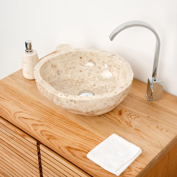 Marmor-Stein-Waschbecken 40 cm creme poliert kaufen