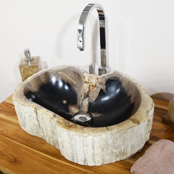 Waschbecken fossiles Holz ca. 40 cm innen poliert kaufen