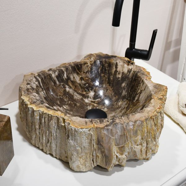 Waschbecken fossiles Holz ca. 40 cm innen poliert kaufen