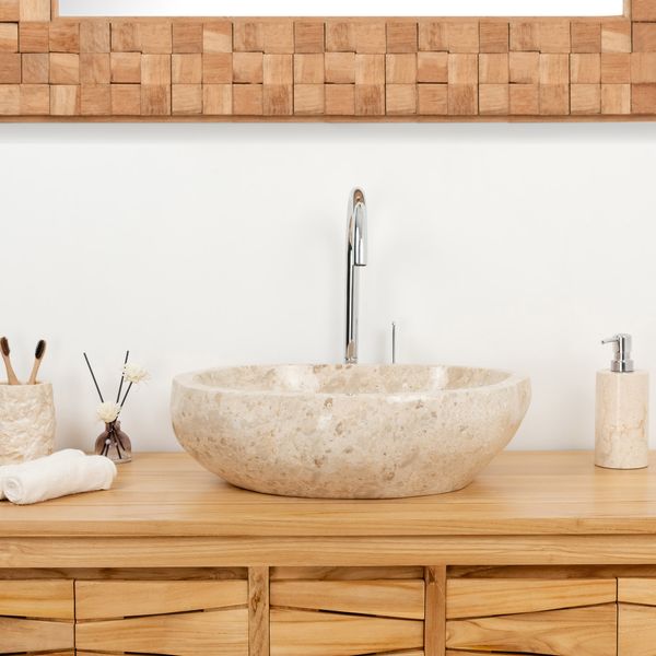 Erosi Marmor Waschbecken 50 cm creme rundum poliert