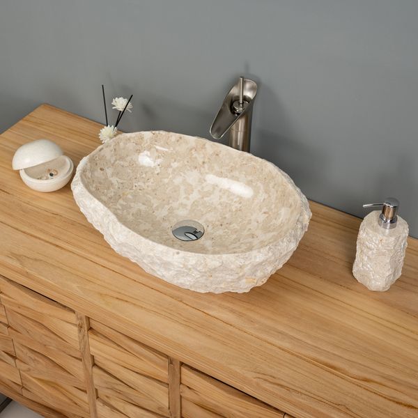 Erosi Marmor Waschbecken mit Naturkante 50 cm creme