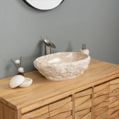 Erosi Marmor Waschbecken mit Naturkante 50 cm creme