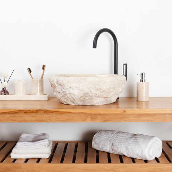 Erosi Marmor Waschbecken mit Naturkante 40 cm Wohnfreuden