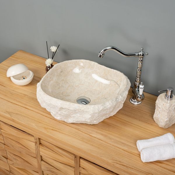 Erosi Marmor Waschbecken mit Naturkante 40 cm Wohnfreuden