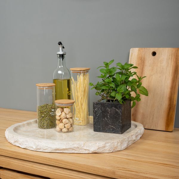 Marmor Tablett creme 40 cm mit Naturkante