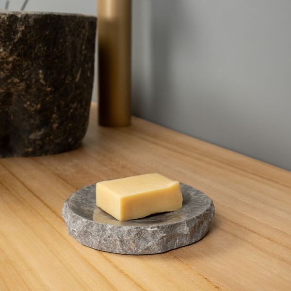 Marmor Seifenschale 10 cm grau außen natur