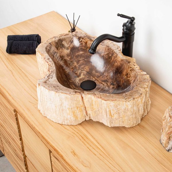Fossiles Holz Waschbecken 55 x 41 x 15 cm wohnfreuden