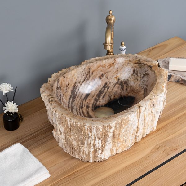 Fossiles Holz Waschbecken 45 x 33 x 16 cm wohnfreuden
