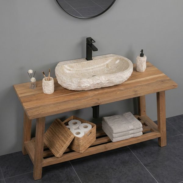 Erosi Marmor Waschbecken creme mit Hahnloch 70 cm