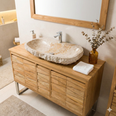 Erosi Marmor Waschbecken creme mit Hahnloch 80 cm wohnfreuden