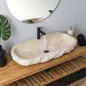 Erosi Marmor Waschbecken creme mit Hahnloch 100 cm wohnfreuden