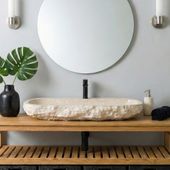 Erosi Marmor Waschbecken creme mit Hahnloch 100 cm wohnfreuden