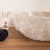 Erosi Marmor Waschbecken creme mit gerader Rückwand 50 cm wohnfreuden