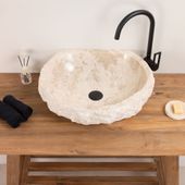 Erosi Marmor Waschbecken creme mit gerader Rückwand 50 cm wohnfreuden