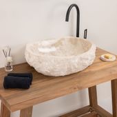 Erosi Marmor Waschbecken creme mit gerader Rückwand 50 cm wohnfreuden