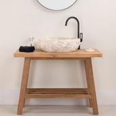 Erosi Marmor Waschbecken creme mit gerader Rückwand 50 cm wohnfreuden