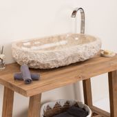 Erosi Marmor Waschbecken creme mit gerader Rückwand 70 cm wohnfreuden