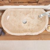 Erosi Marmor Waschbecken creme mit gerader Rückwand 70 cm wohnfreuden