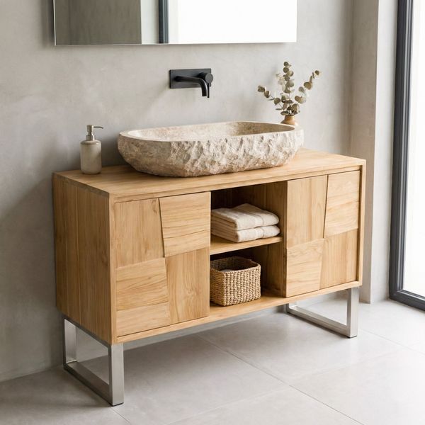 Erosi Marmor Waschbecken creme mit gerader Rückwand 80 cm wohnfreuden