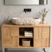 Erosi Marmor Waschbecken creme mit gerader Rückwand 80 cm wohnfreuden