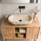 Erosi Marmor Waschbecken creme mit gerader Rückwand 80 cm wohnfreuden