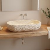 Erosi Marmor Waschbecken creme mit gerader Rückwand 80 cm wohnfreuden