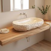 Erosi Marmor Waschbecken creme mit gerader Rückwand 80 cm wohnfreuden