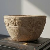 Teakholz Schale Kombi rund natur mit dekorativer Schnitzerei wohnfreuden