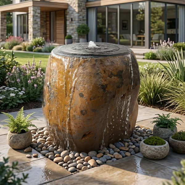 Flussstein Gartenbrunnen Kapi mit Spirale 60 cm wohnfreuden