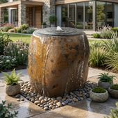 Flussstein Gartenbrunnen Kapi mit Spirale 60 cm wohnfreuden