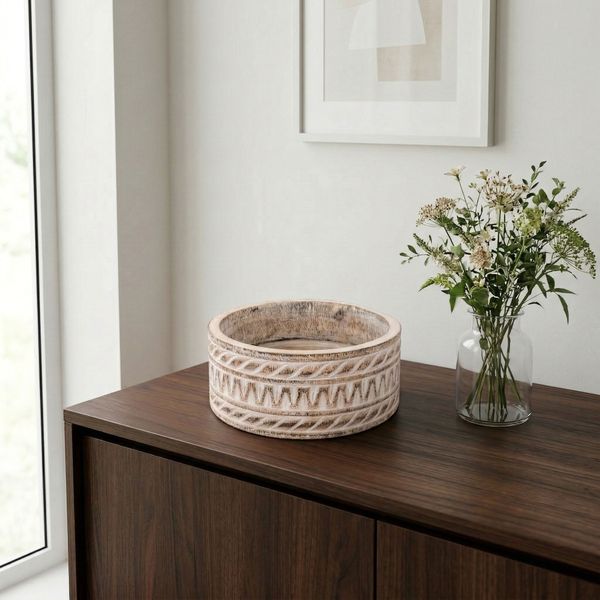 Suarholz-Schale Menoreh mit Schnitzerei weiß wohnfreuden