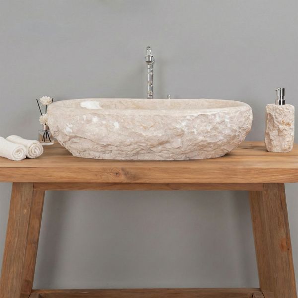 Marmor Waschbecken creme 60 cm mit abgerundeter Kante wohnfreuden