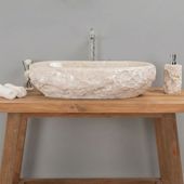 Marmor Waschbecken creme 60 cm mit abgerundeter Kante wohnfreuden