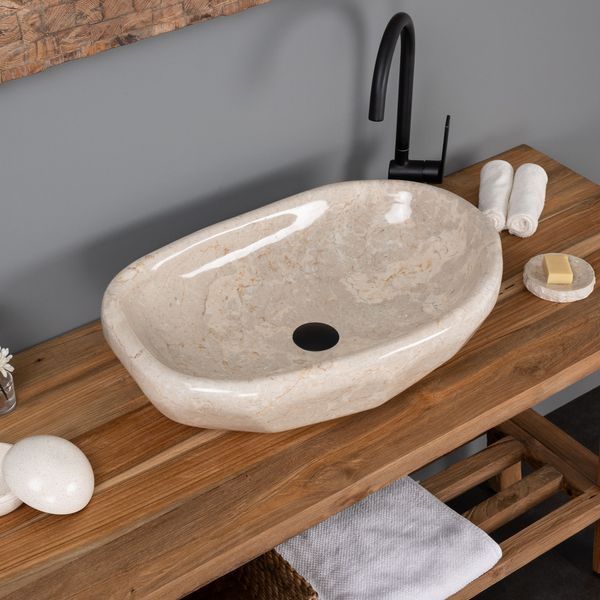 Marmor Waschbecken rundum poliert creme 60 cm mit abgerundeter Kante wohnfreuden