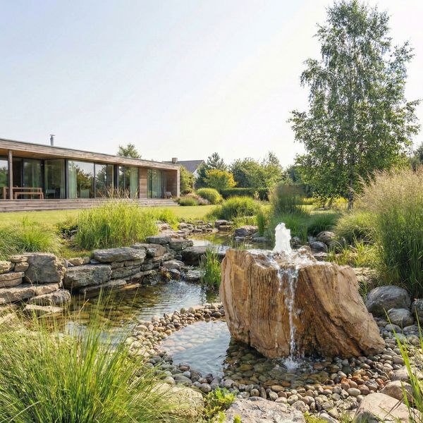Gartenbrunnen aus fossilem Holz wohnfreuden