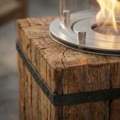 Ethanol Kamin mit recycelten Teakholz Sockel rustikal Größe M wohnfreuden