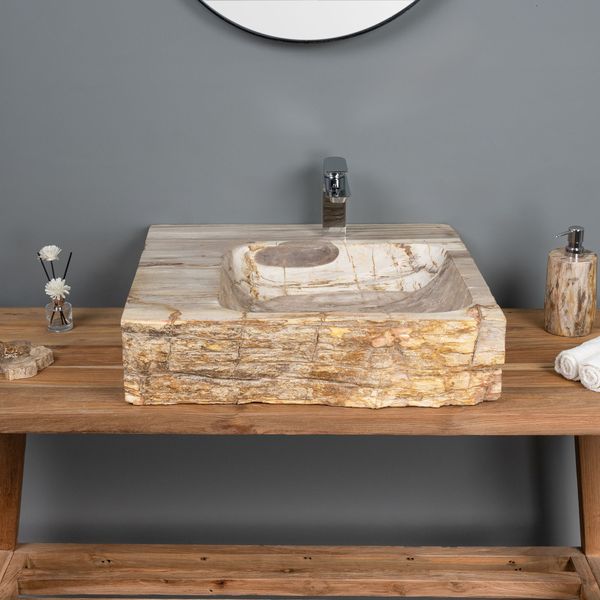 Fossiles Holz Waschbecken 61 x 55 x 15 cm wohnfreuden