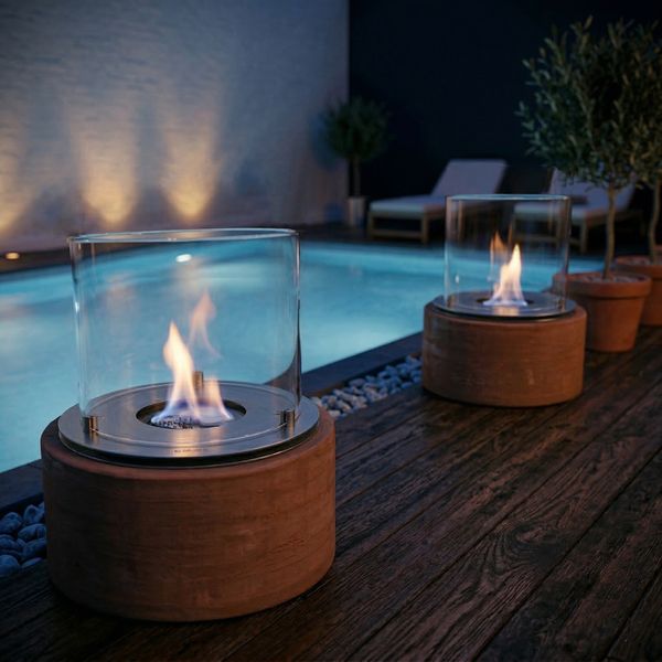 Ethanol Kamin mit roten Terrakotta Sockel wohnfreuden