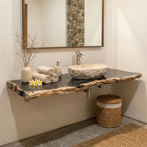 Waschtisch Platte aus fossilem Holz ca. 165 cm wohnfreuden