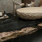 Waschtisch Platte aus fossilem Holz ca. 165 cm wohnfreuden