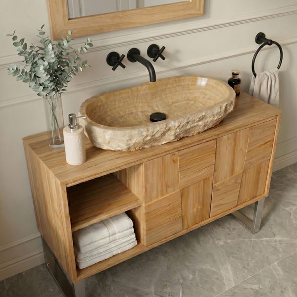 Onyxmarmor Waschbecken 84 cm honigbraun oval wohnfreuden